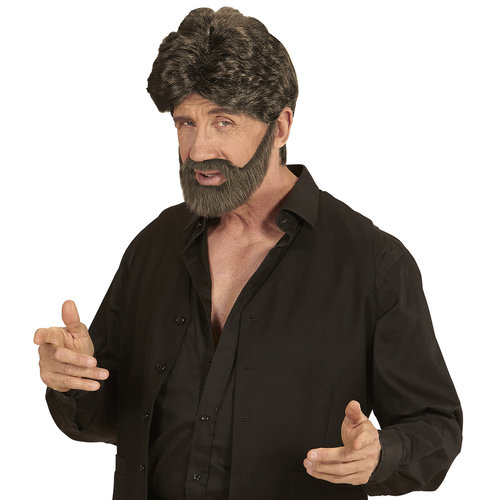 pruik, man met baard bruin