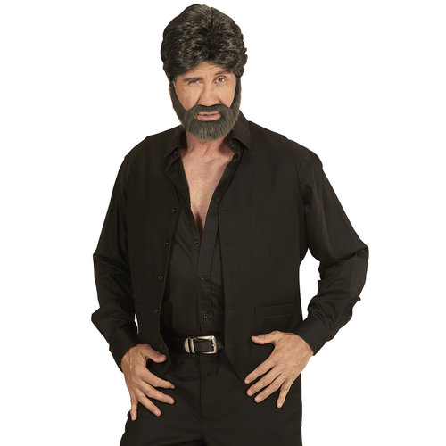 pruik, man met baard bruin