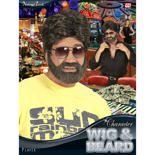 pruik, man met baard bruin