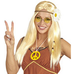 pruik, hippie met bloemenkrans blond