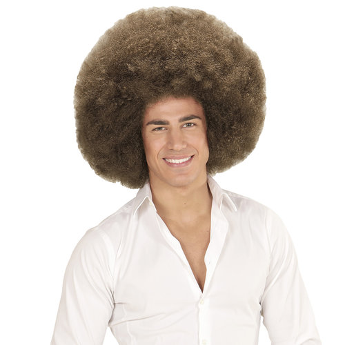 pruik, afro extra groot bruin
