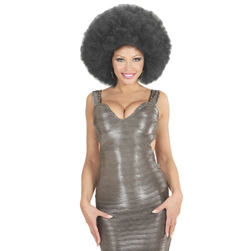 pruik, afro extra groot zwart