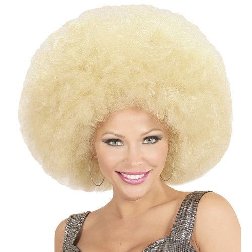 pruik, afro extra groot blond