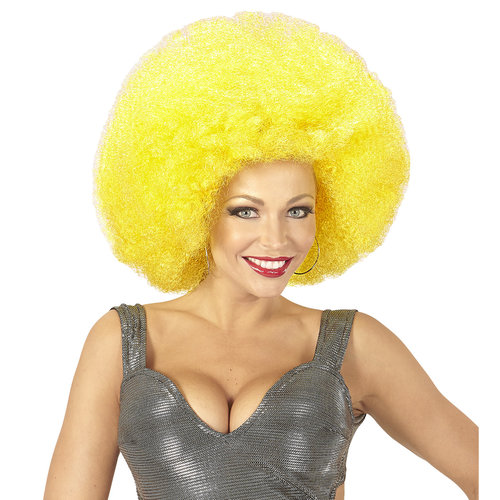 pruik, afro extra groot geel