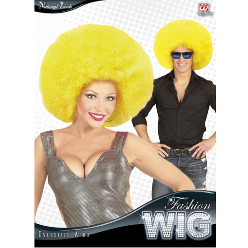 pruik, afro extra groot geel