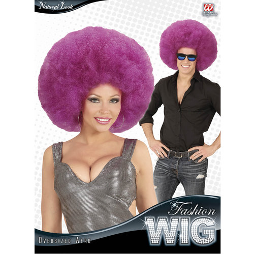pruik, afro extra groot paars