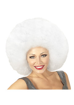 pruik, afro extra groot wit