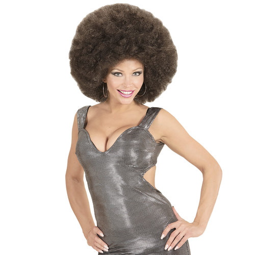 pruik, afro extra groot koffie kleur