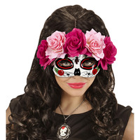 oogmasker dia de los muertos met rode/rose rozen