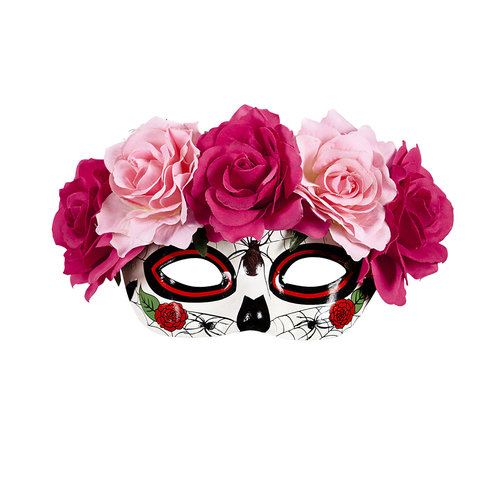 oogmasker dia de los muertos met rode/rose rozen