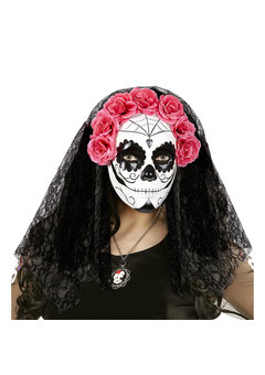 masker dia de los muertos met sluier en rose rozen