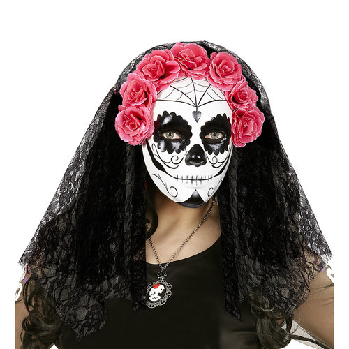 masker dia de los muertos met sluier en rose rozen