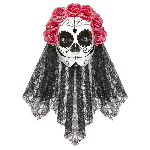 masker dia de los muertos met sluier en rose rozen