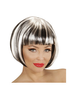 pruik, streaks zwart/wit