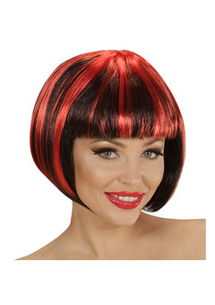 pruik, streaks zwart/rood