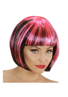 pruik, streaks zwart/pink