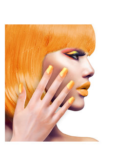 nagels, airbrush neon oranje