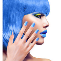 nagels, airbrush neon blauw