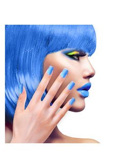 nagels, airbrush neon blauw