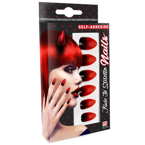 nagels, stiletto rood/zwart