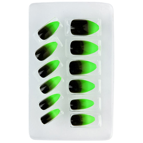 nagels, stiletto zwart/neon groen