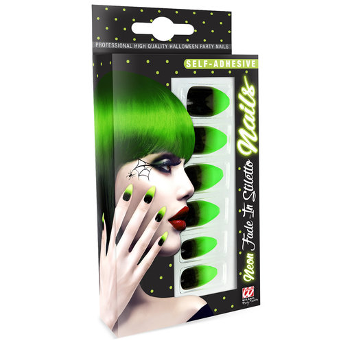nagels, stiletto zwart/neon groen