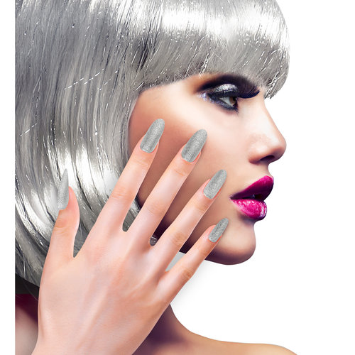 nagels, iriserend glitter zilver