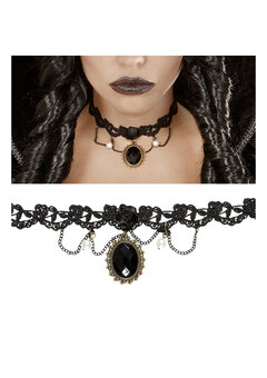 nekband gothic met zwarte steen en rozen