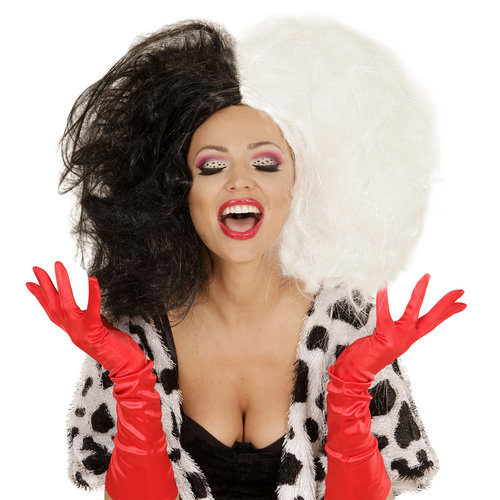 pruik, zwart/wit demonia