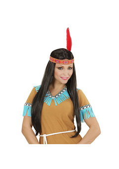 pruik, indiaan met hoofdband en veer