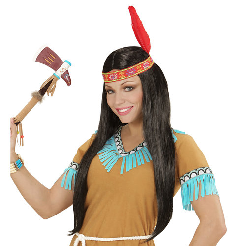 pruik, indiaan met hoofdband en veer