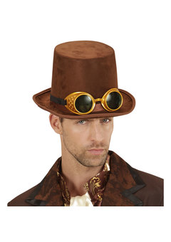 hoge hoed steampunk en stofbril