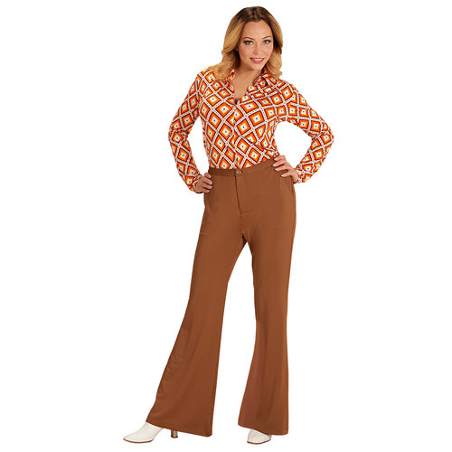 groovy 70's dames broek, bruin s/m