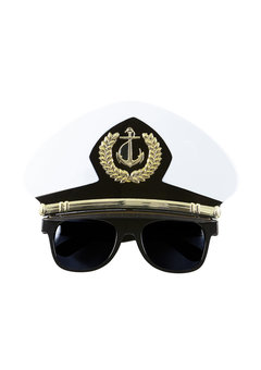 bril, met kapiteinspet