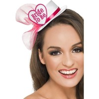 Leuk mini hoedje bride to be in wit met roze opdruk