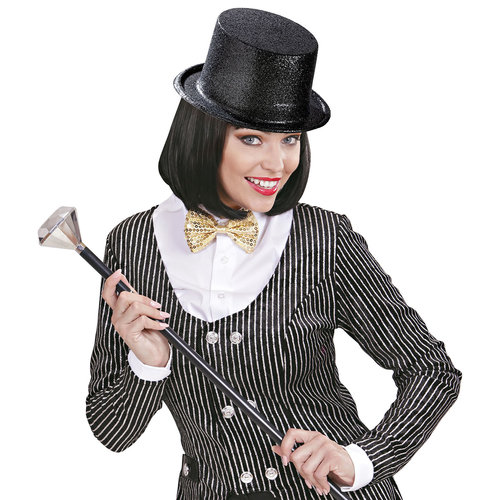 glitter hoge hoed, zwart