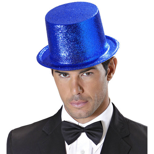 glitter hoge hoed, blauw