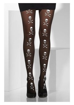 Zwarte panty met witte doodskopjes