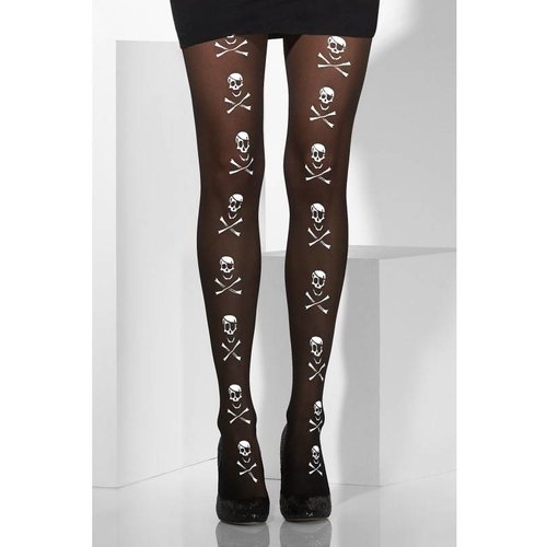 Mooie zwarte panty met witte doodskoppen