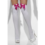 Mooie hoge witte kousen met fuchsia strik