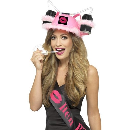 Mooie roze helm met marabou en rietje.