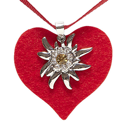 ketting met rood hart en edelweiss