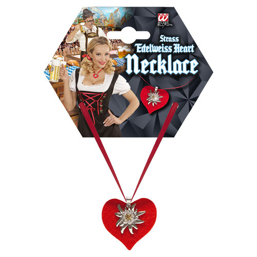 ketting met rood hart en edelweiss