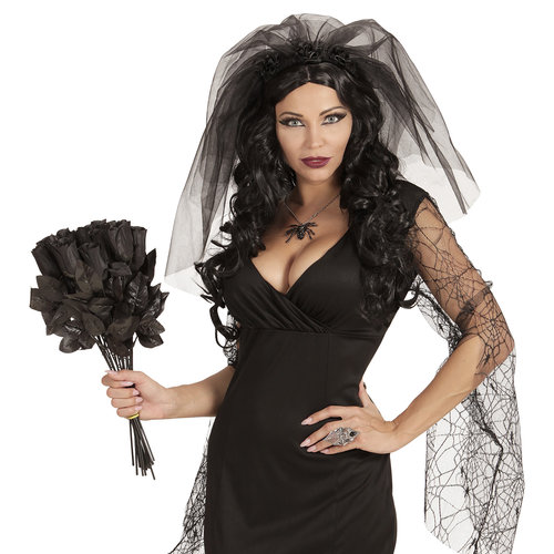 zwarte sluier met bloemen