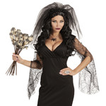 zwarte sluier met bloemen