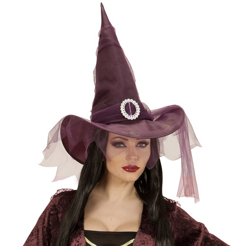 heksenhoed met tule, paars