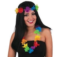 Zwarte pruik Hawaii met accessoires
