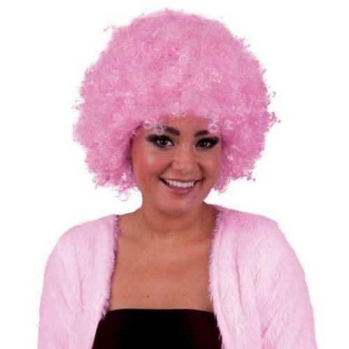Roze afro pruik