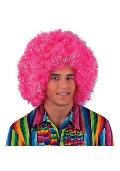 Roze / Zilveren afro pruik