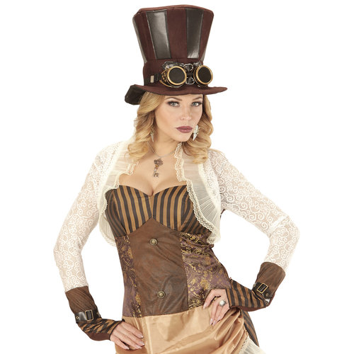 hoge hoed steampunk met stofbril